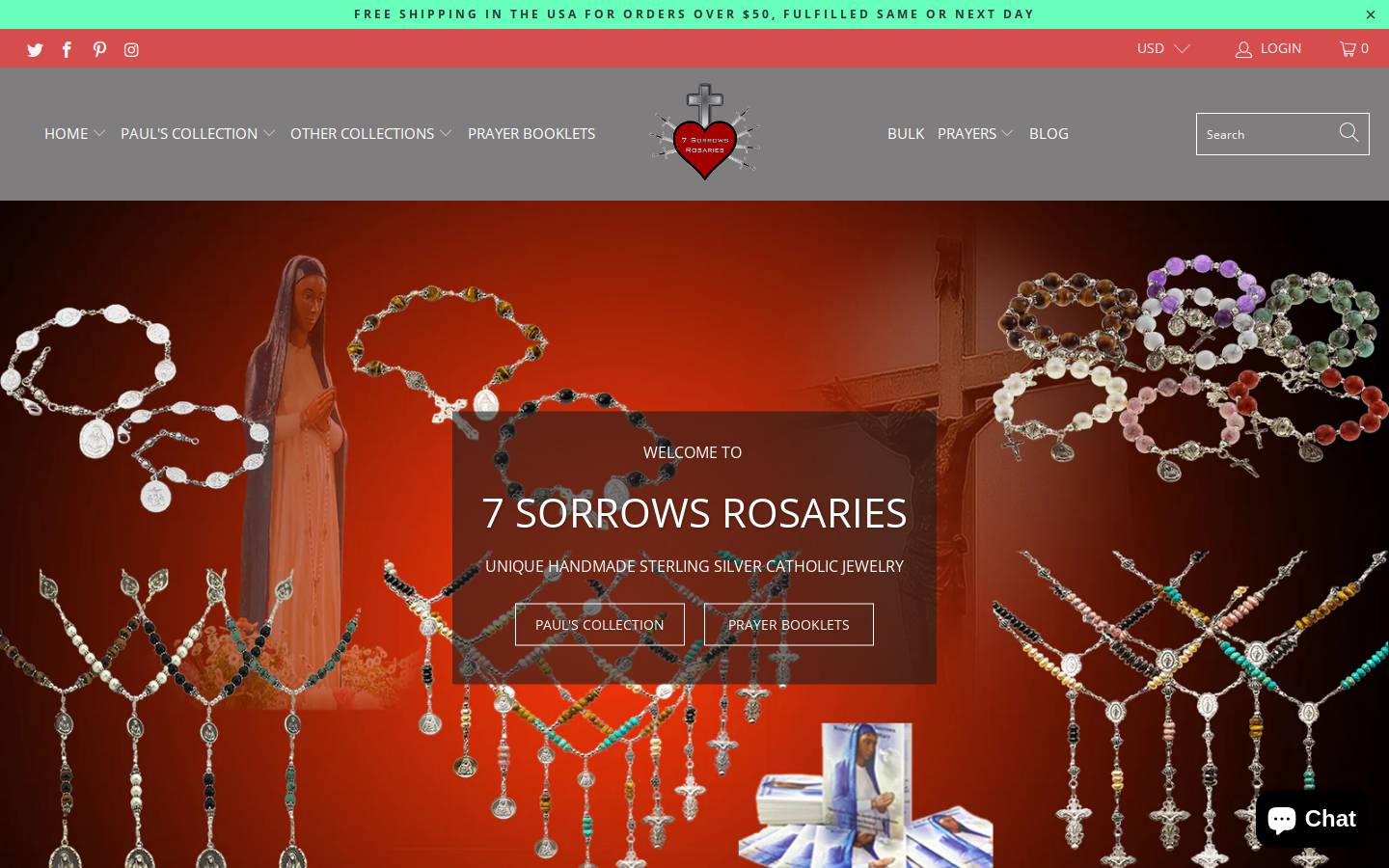 sevensorrowsrosaries.com homepage screenshot