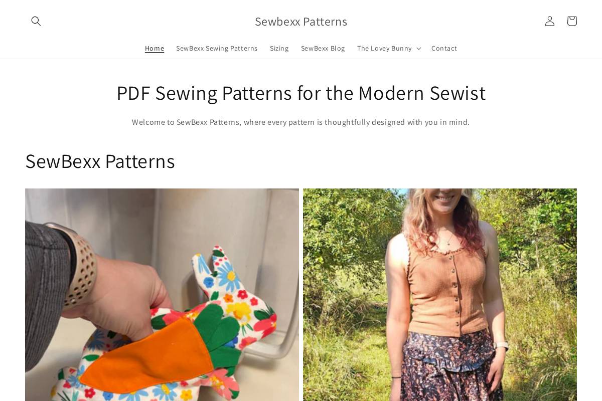 sewbexxpatterns.com homepage screenshot