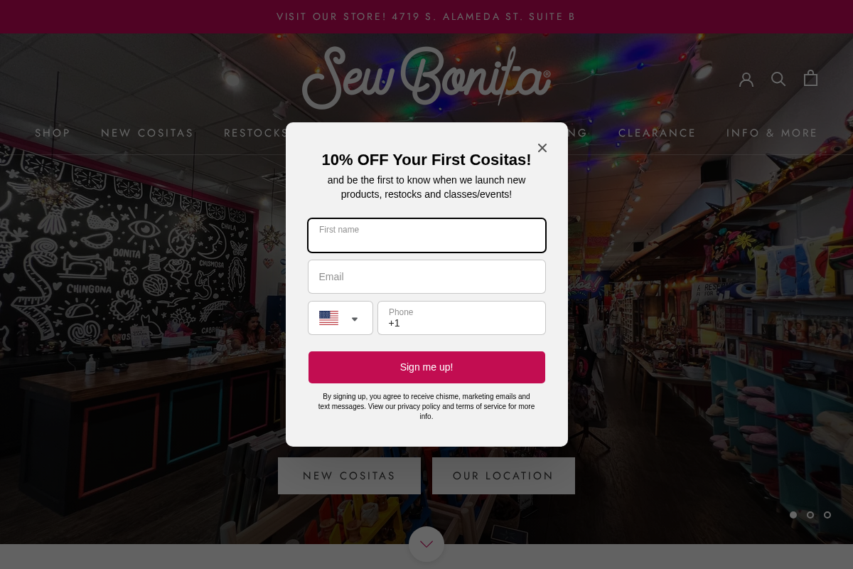 sewbonita.com homepage screenshot