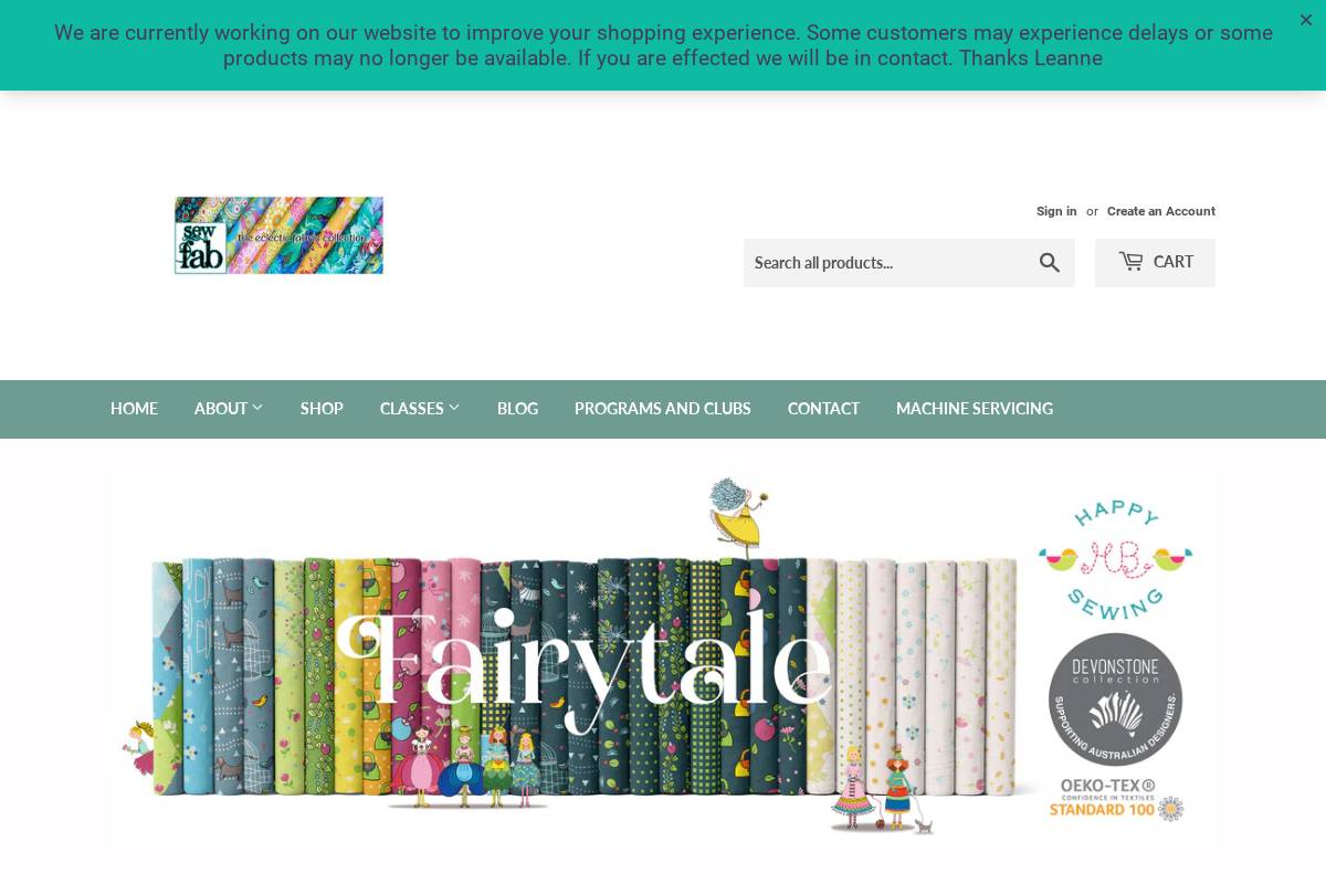 sewfab.com.au homepage screenshot