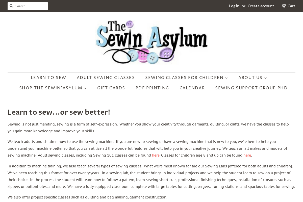 sewinasylum.com homepage screenshot