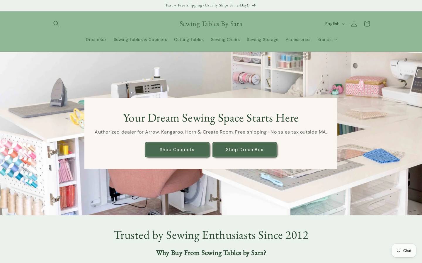 sewingtablesbysara.com homepage screenshot