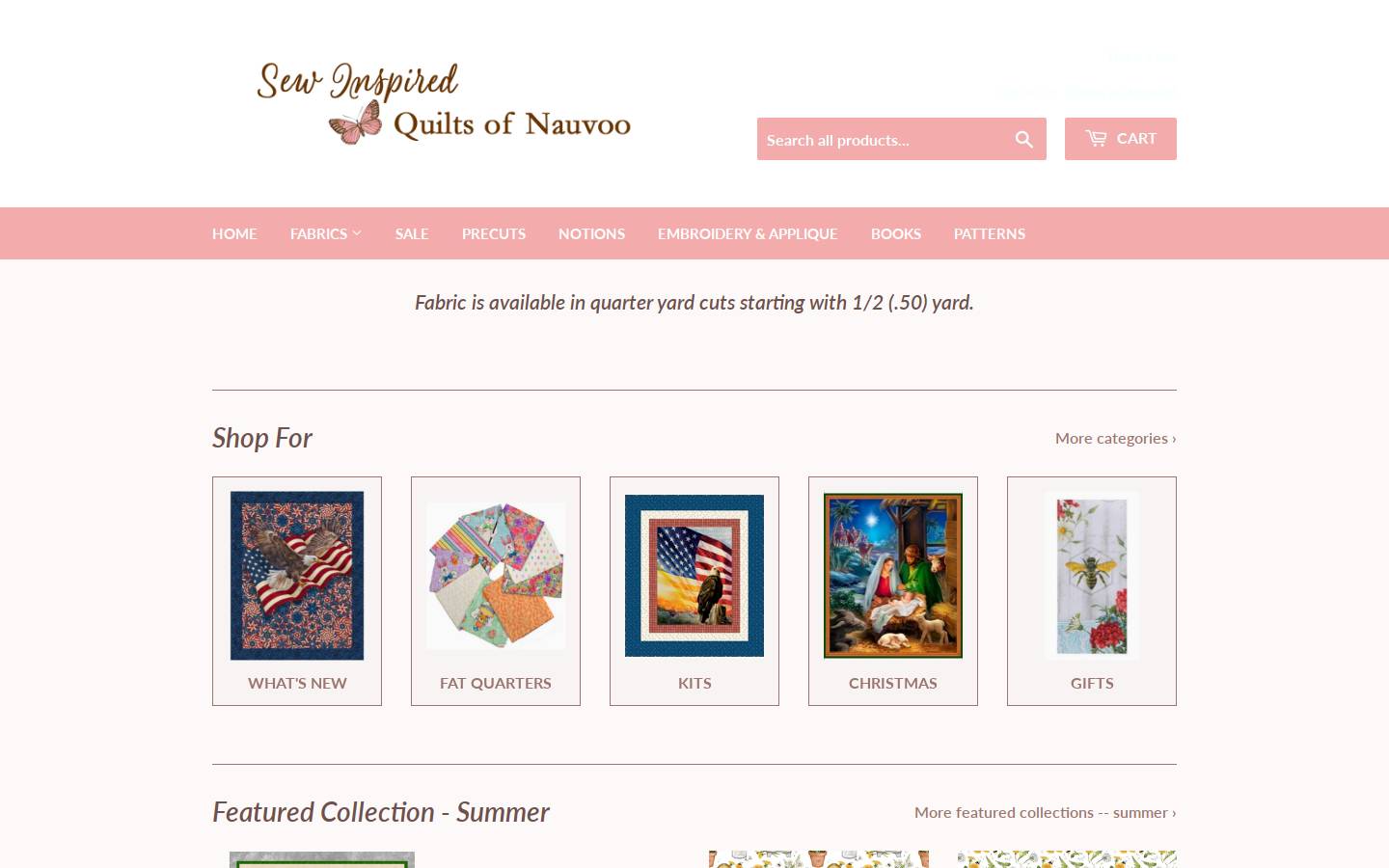 sewinspiredfabric.com homepage screenshot