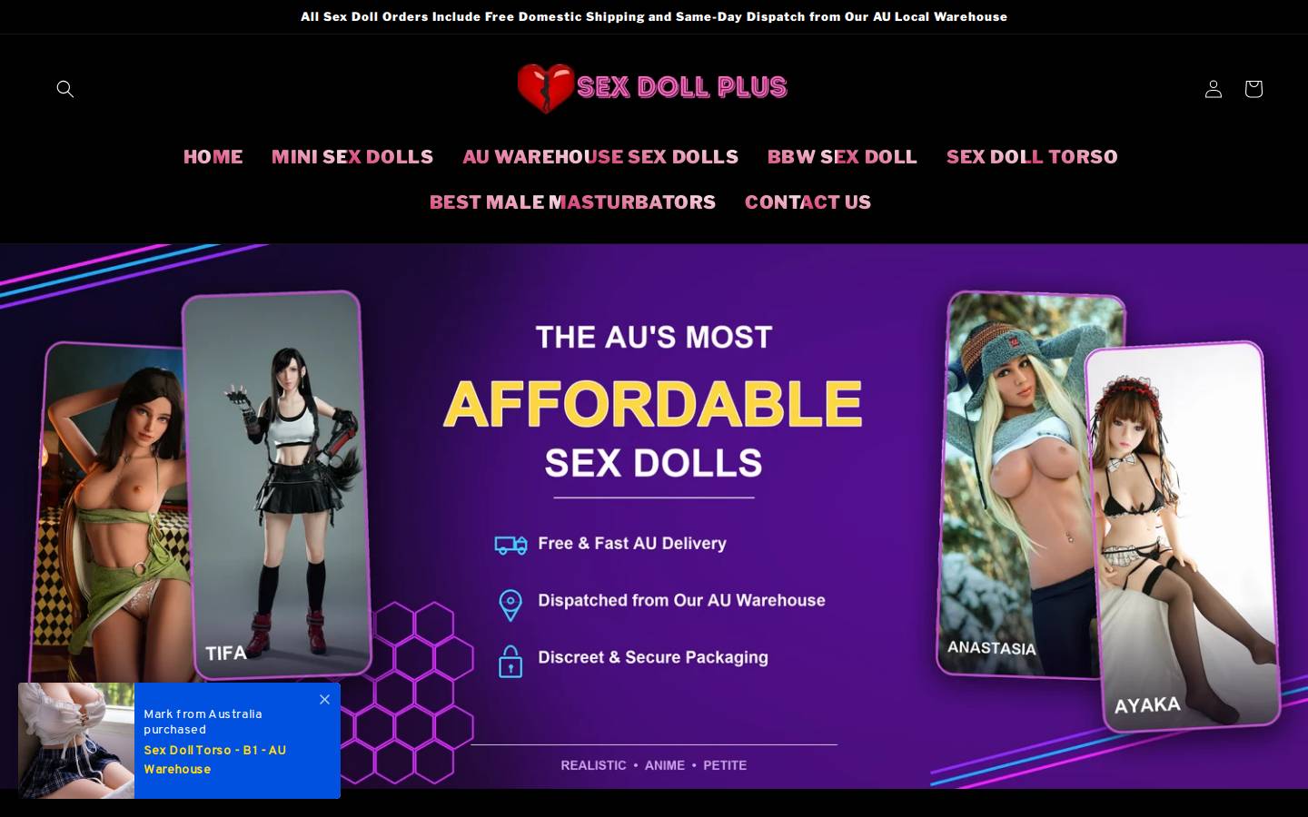 sexdollplus.com.au homepage screenshot
