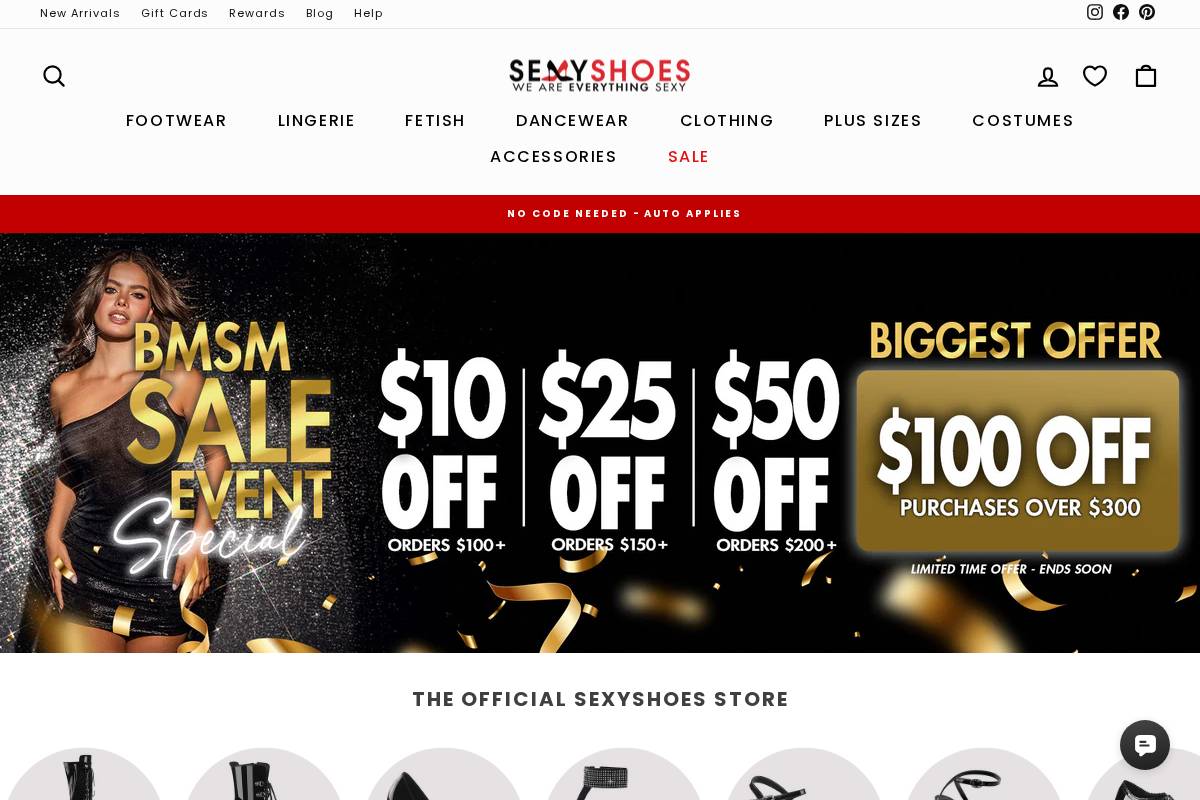 Sexy Shoes homepage screenshot