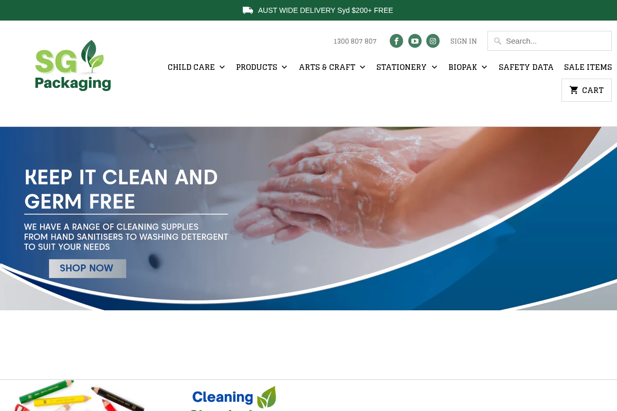 sgpackaging.com.au homepage screenshot