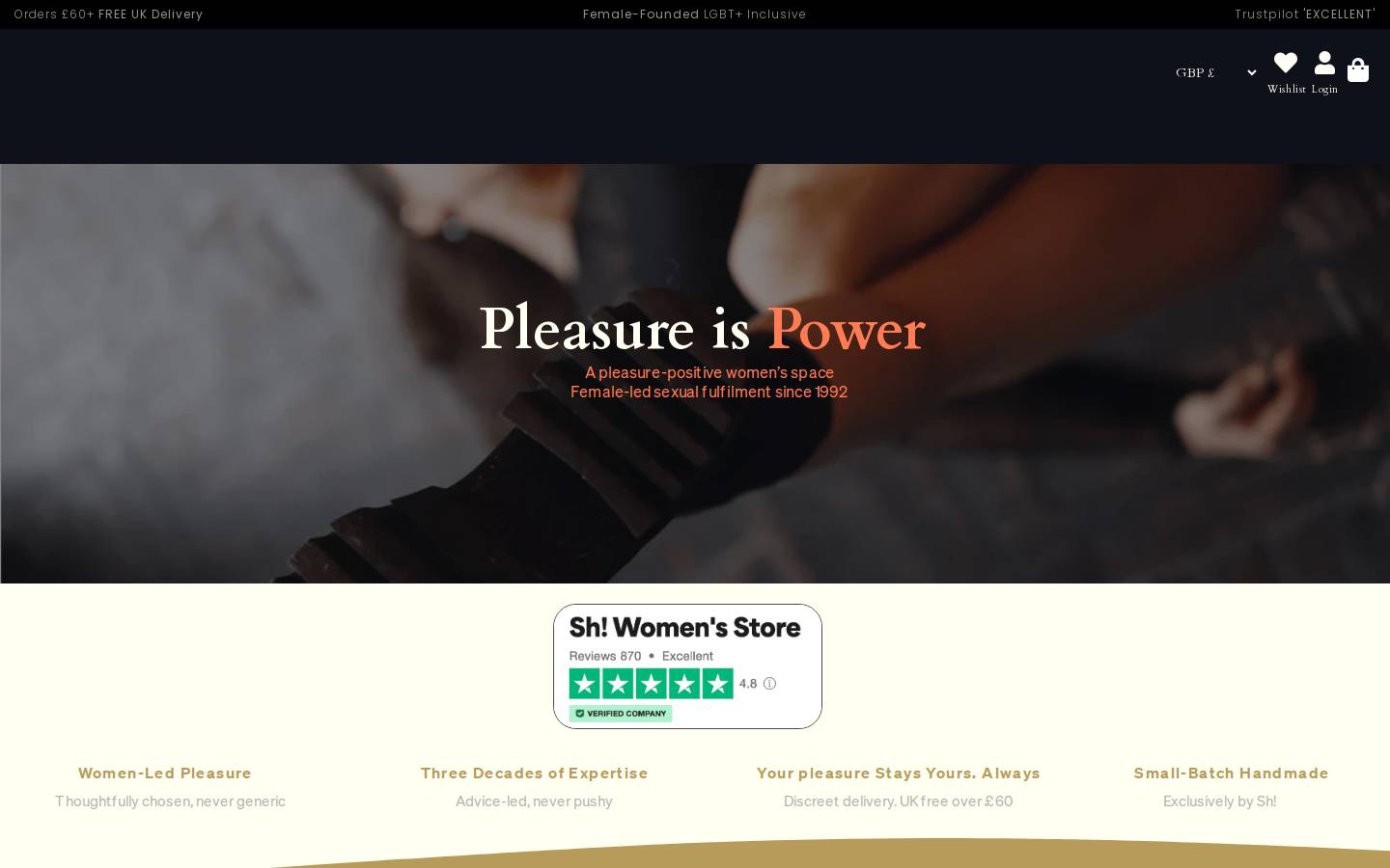 Sh! Women's Store homepage screenshot