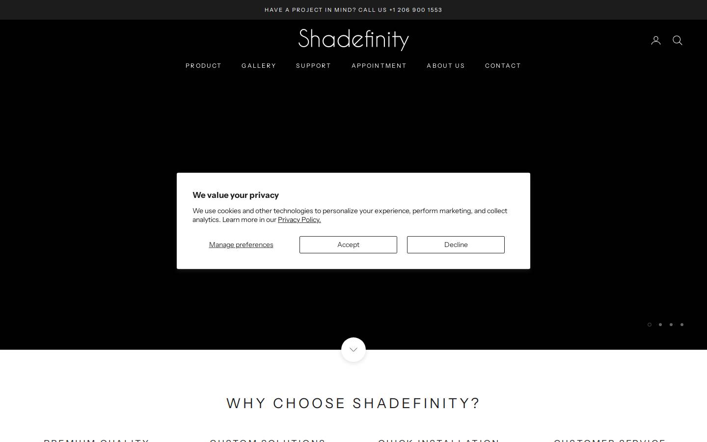 shadefinity.com homepage screenshot