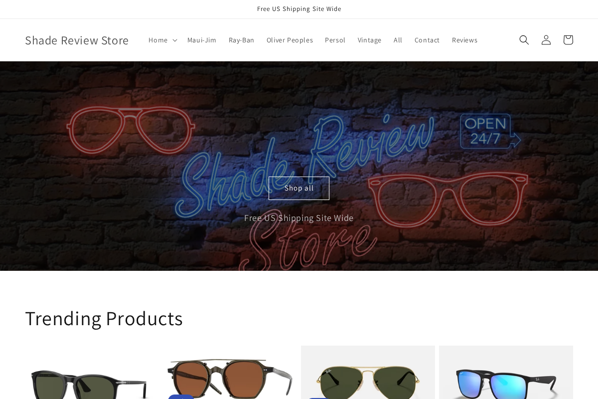 Shade Review Store homepage screenshot