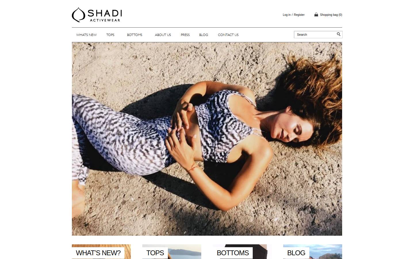 SHADI ACTIVEWEAR homepage screenshot