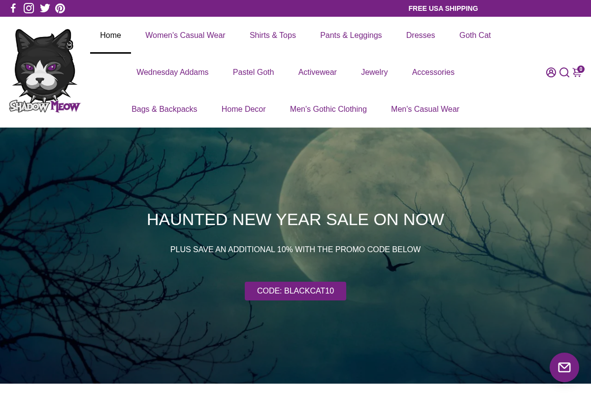 Gothic Clothing and Accessories + Cats homepage screenshot