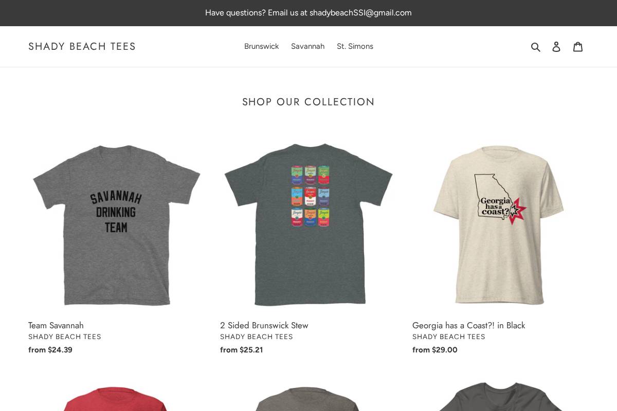 shadybeachtees.com homepage screenshot