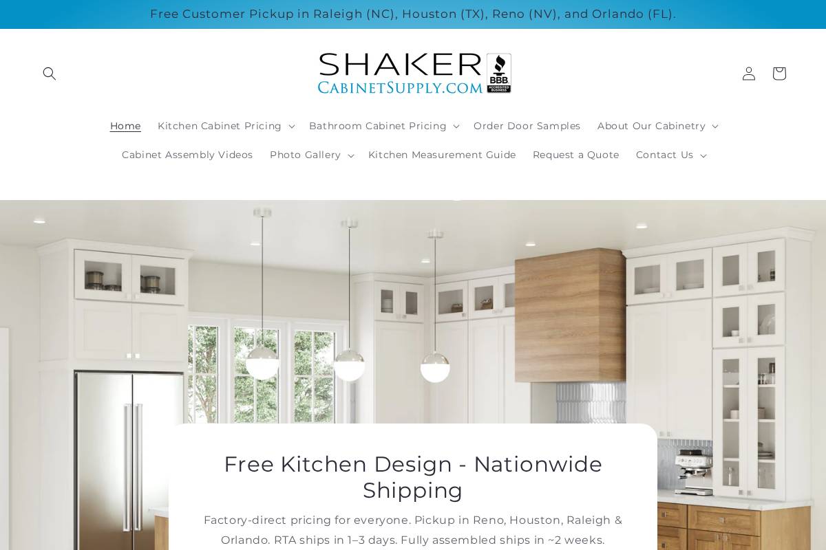 shakercabinetsupply.com homepage screenshot