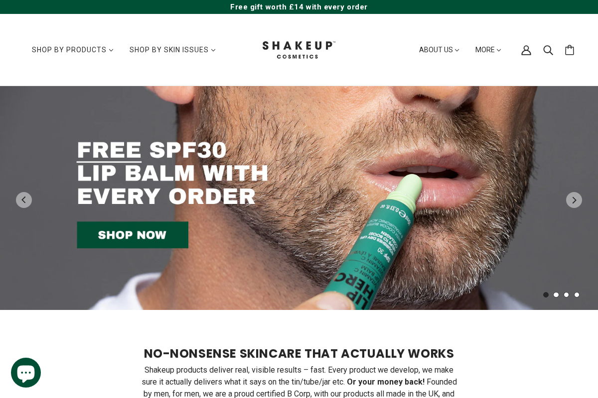 Shakeup Cosmetics homepage screenshot