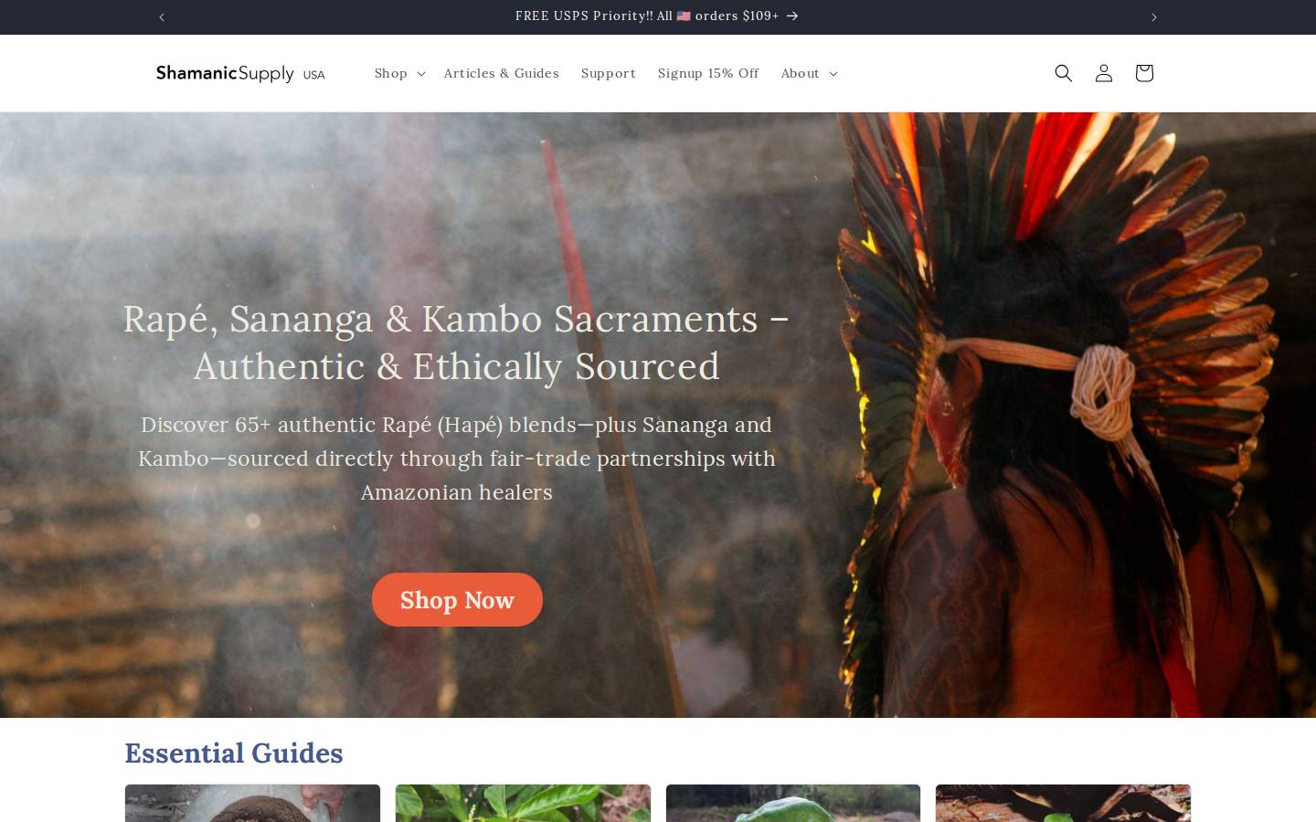 shamanicsupply.com homepage screenshot