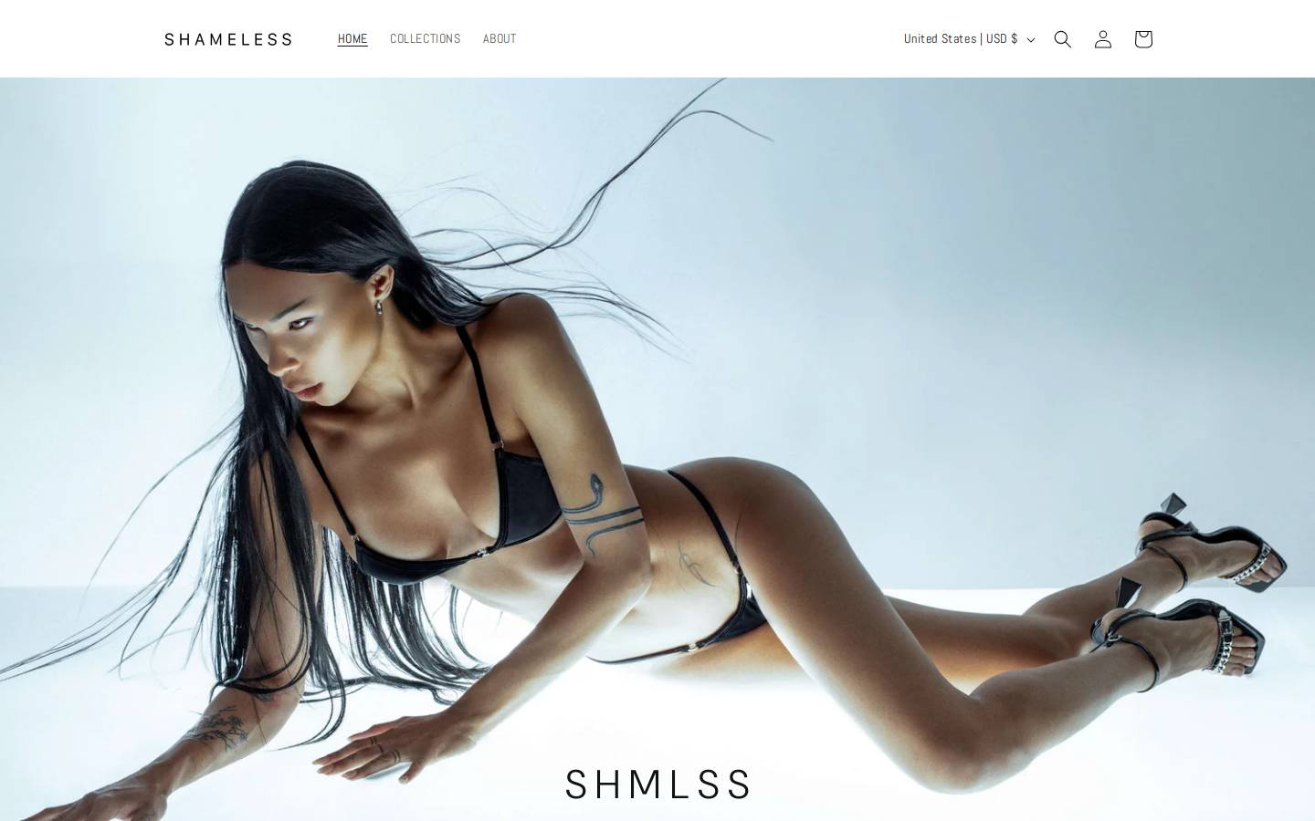 shamelesslingerie.com homepage screenshot