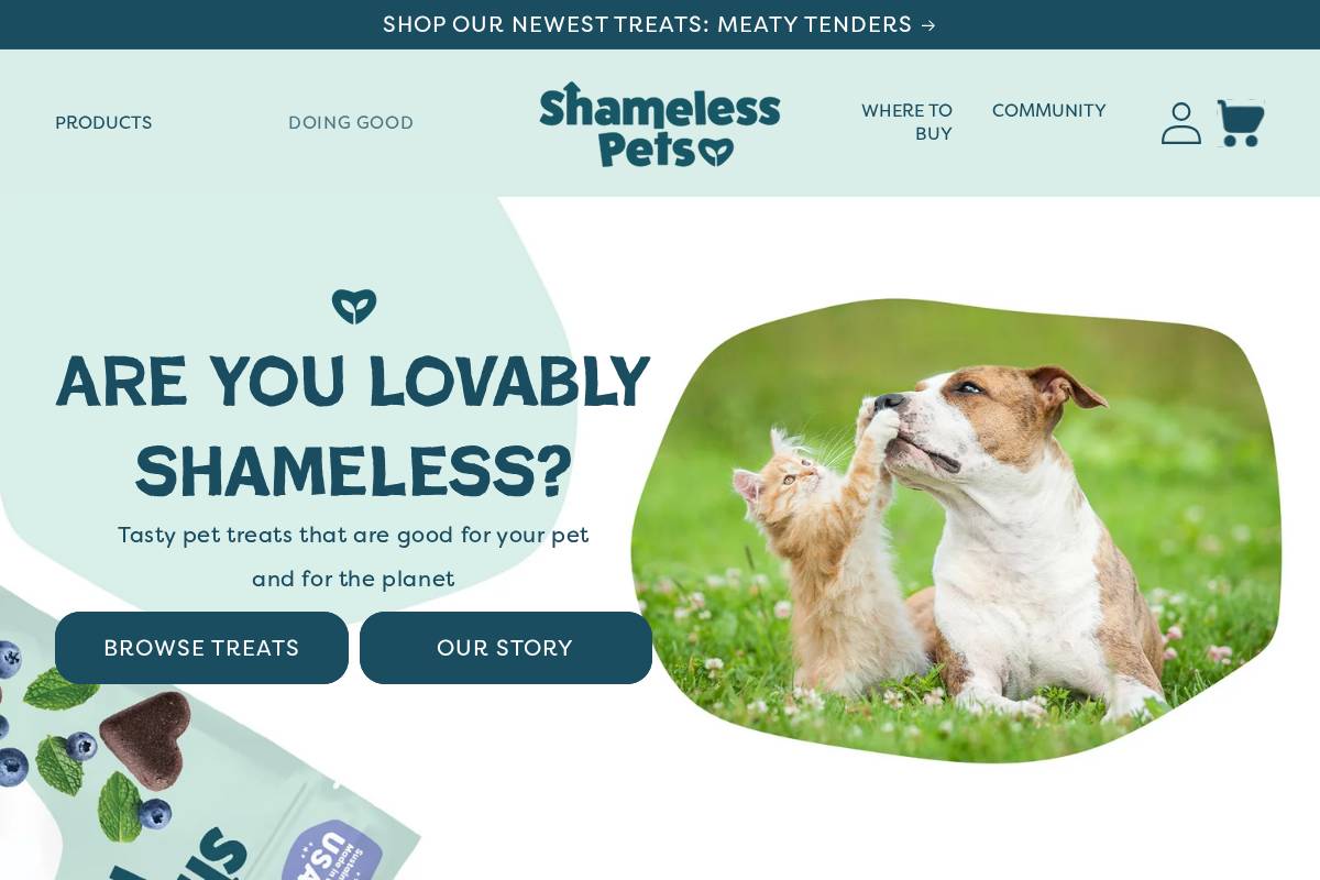 shamelesspets.com homepage screenshot