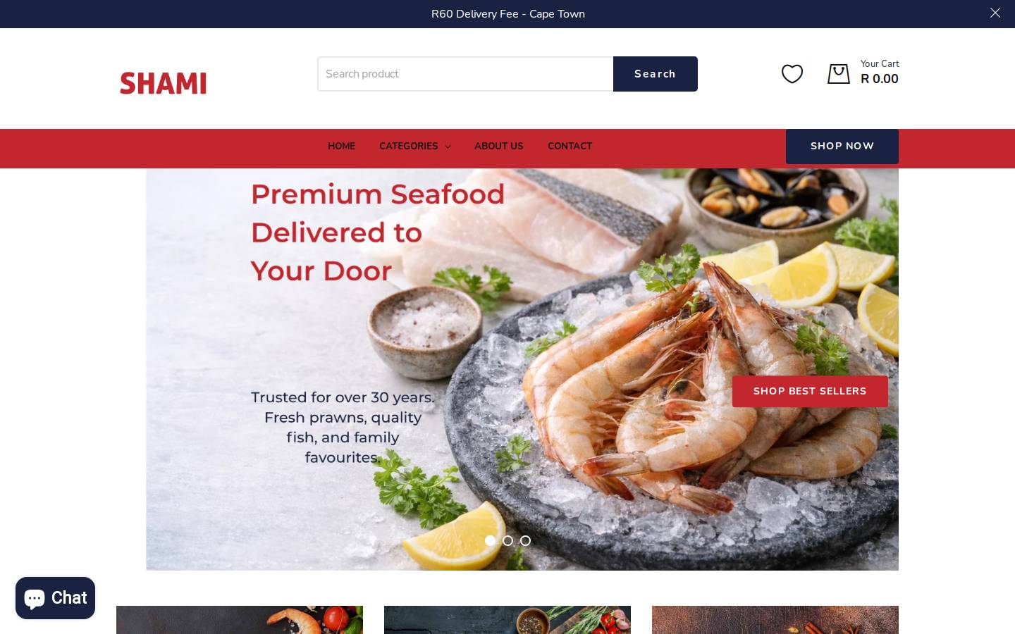 shamiseafood.co.za homepage screenshot