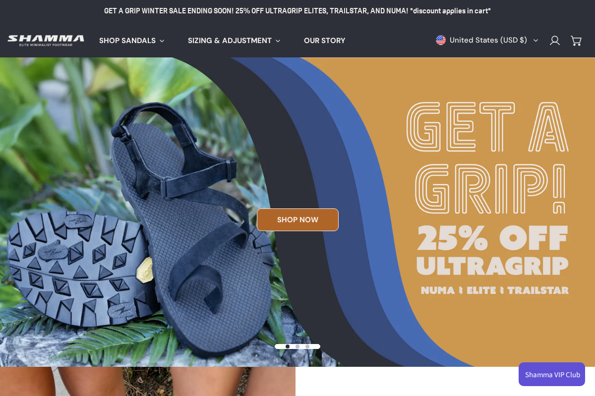 Shamma Sandals homepage screenshot