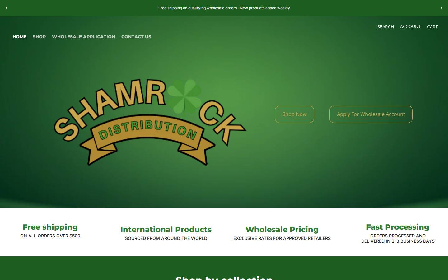 shamrockdistribution.com homepage screenshot