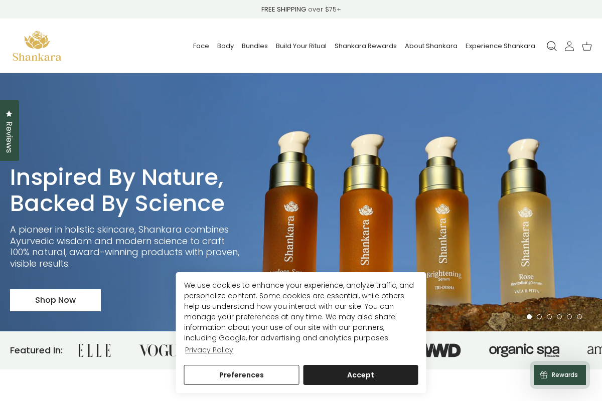 Shankara Naturals homepage screenshot