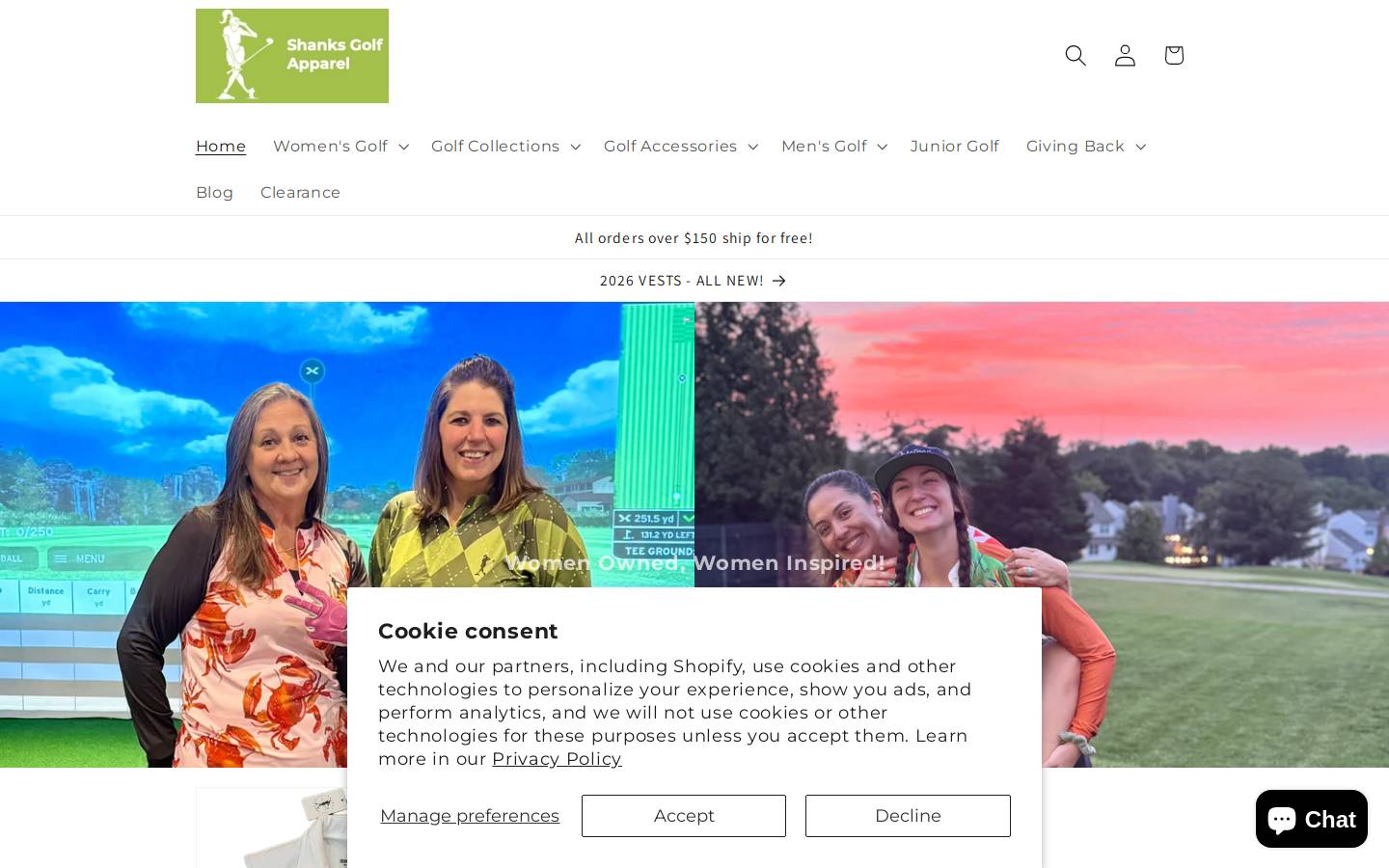 shanksgolfapparel.com homepage screenshot