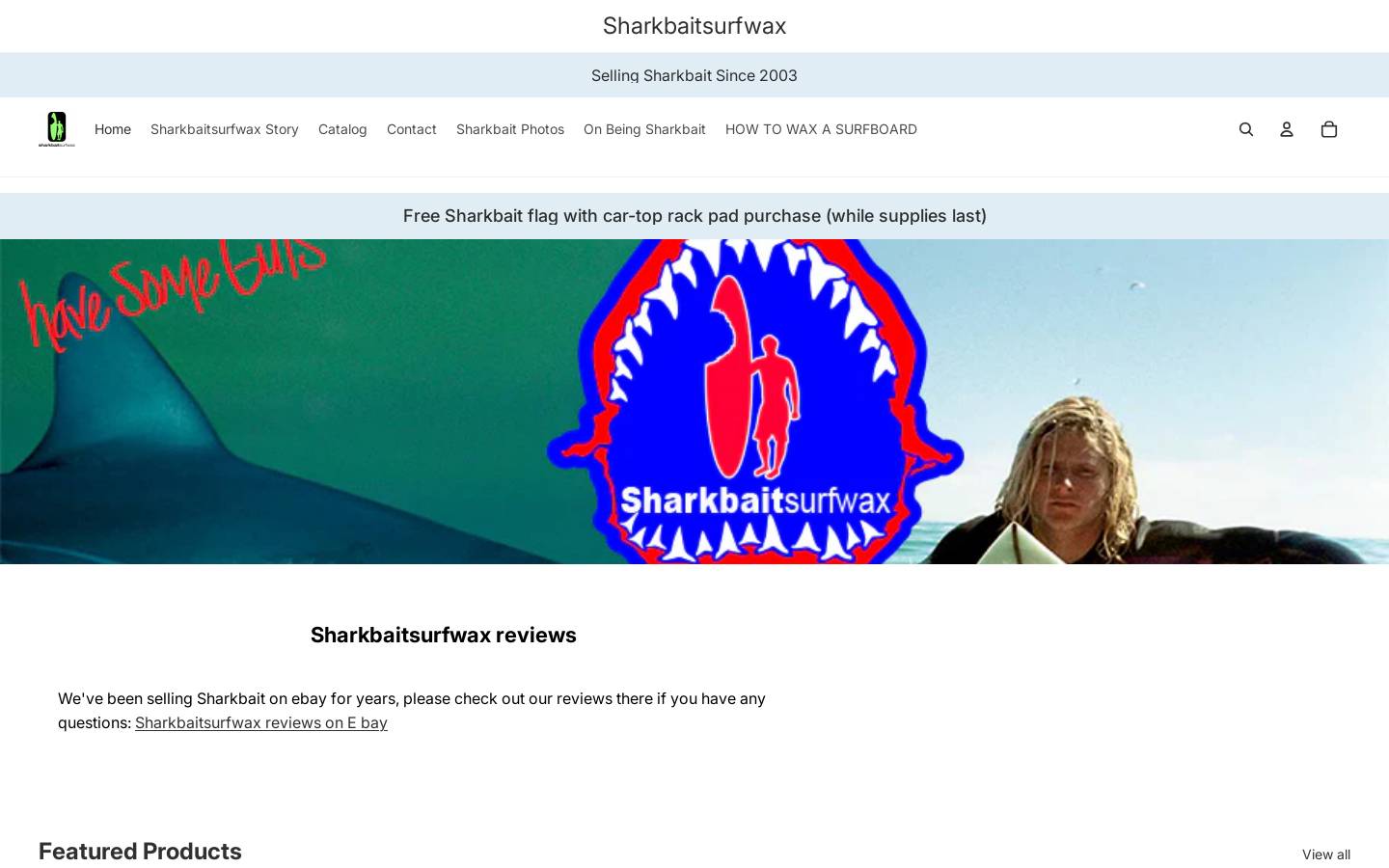sharkbaitsurfwax.com homepage screenshot