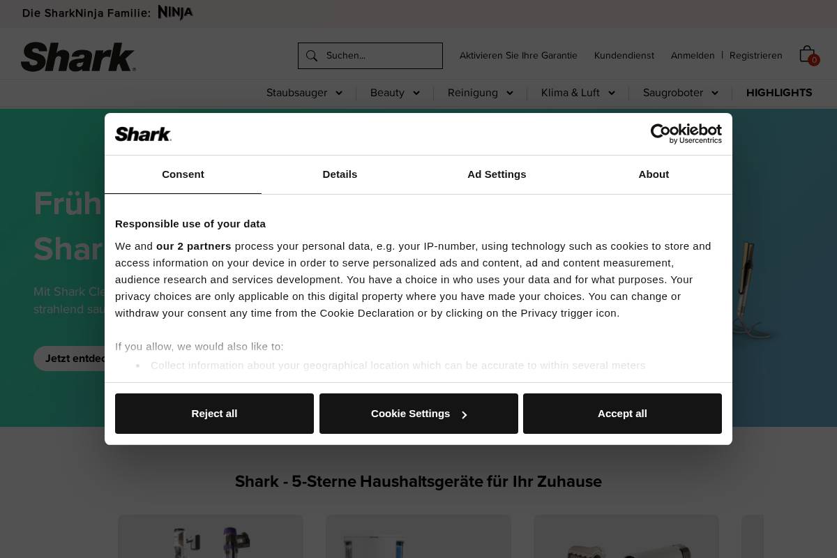 Shark Clean DE homepage screenshot