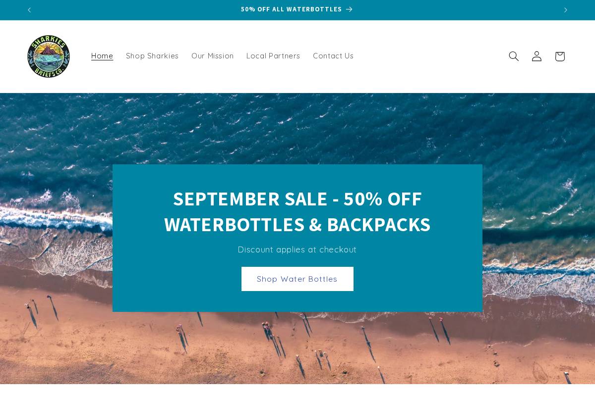 sharkiesshop.com homepage screenshot