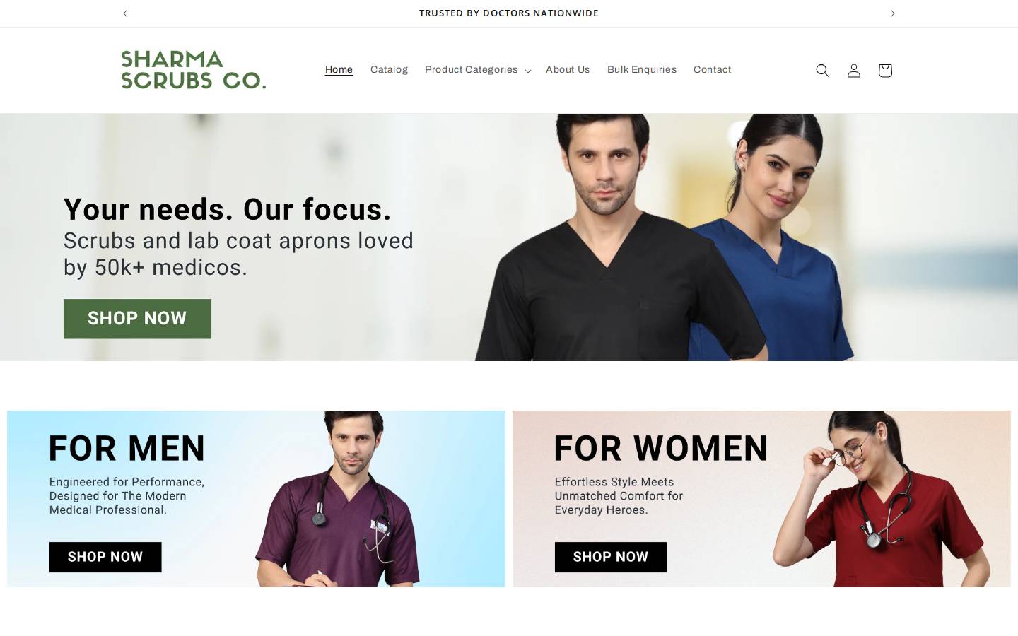 sharmascrubs.com homepage screenshot