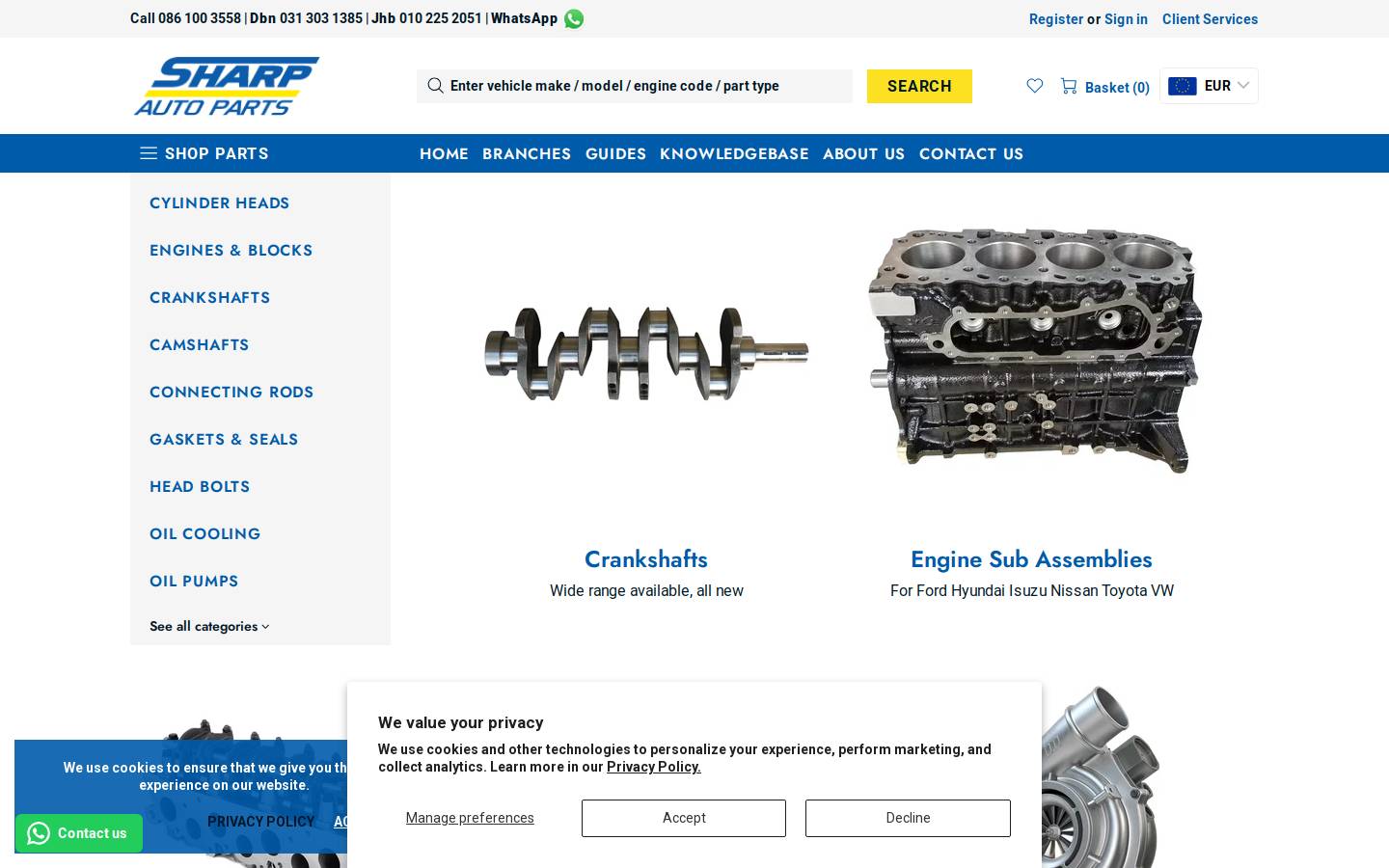 sharpautoparts.co.za homepage screenshot