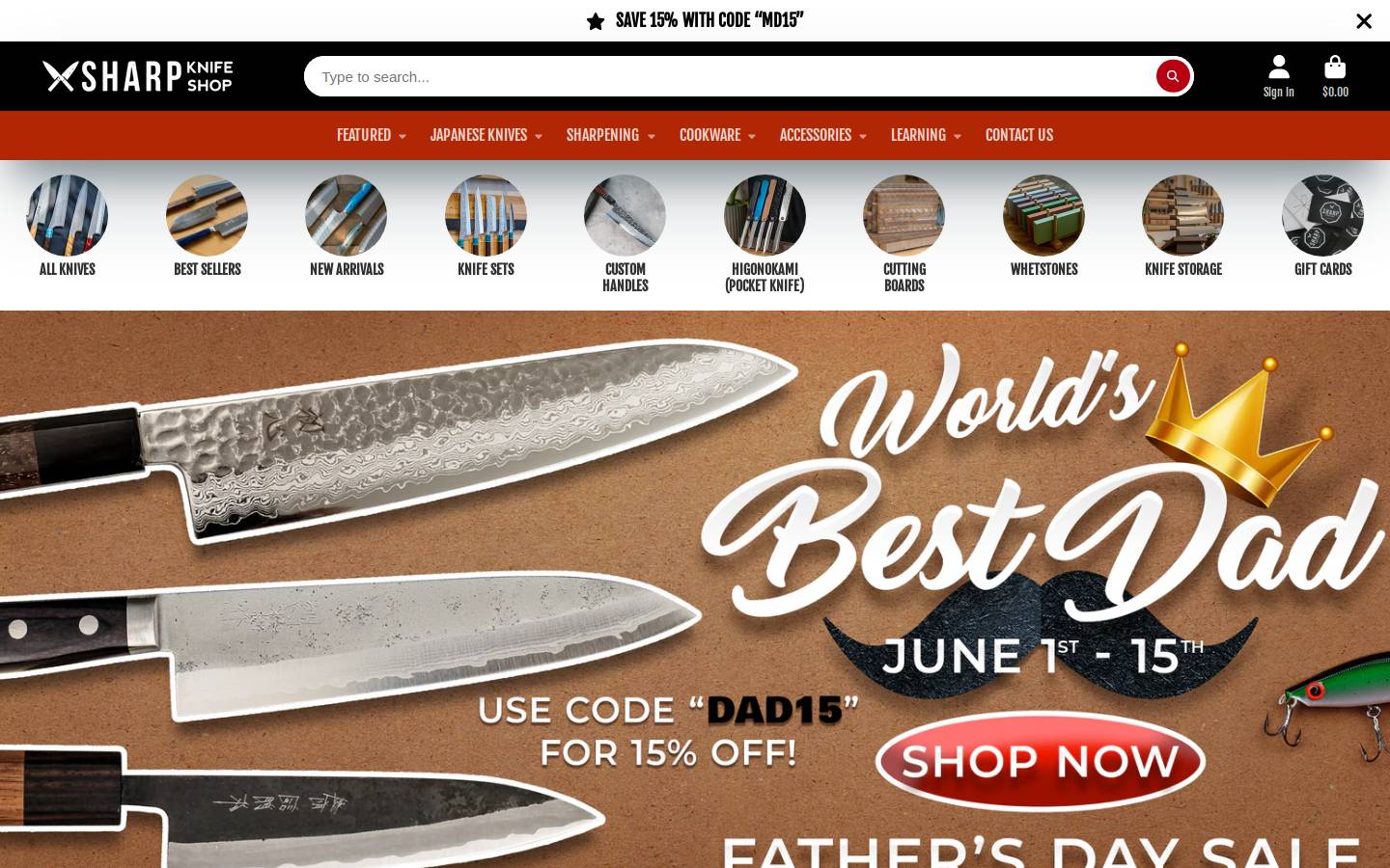 sharpknifeshop.com homepage screenshot