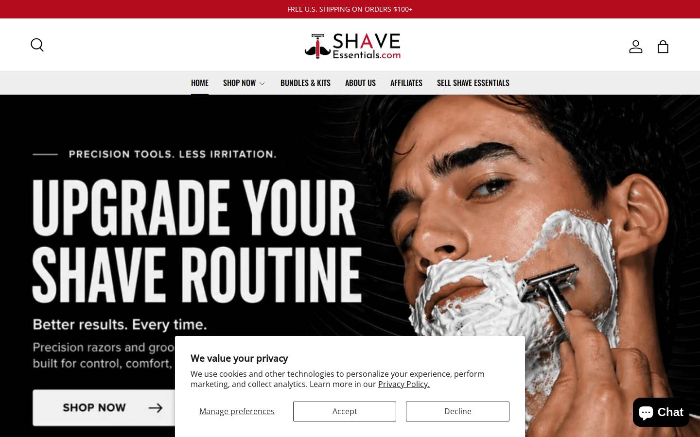 shaveessentials.com homepage screenshot