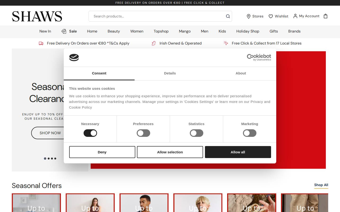 Shaws Department Stores homepage screenshot