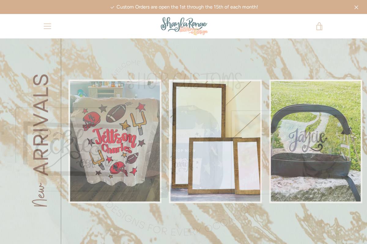 shaylarenaelettering.com homepage screenshot