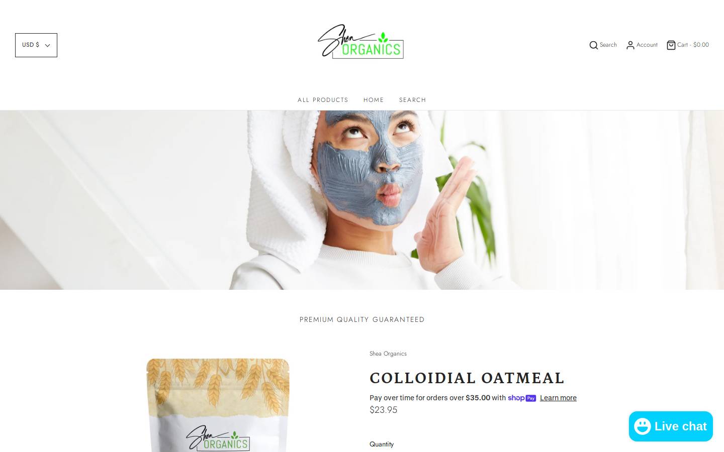 shea-organics.com homepage screenshot