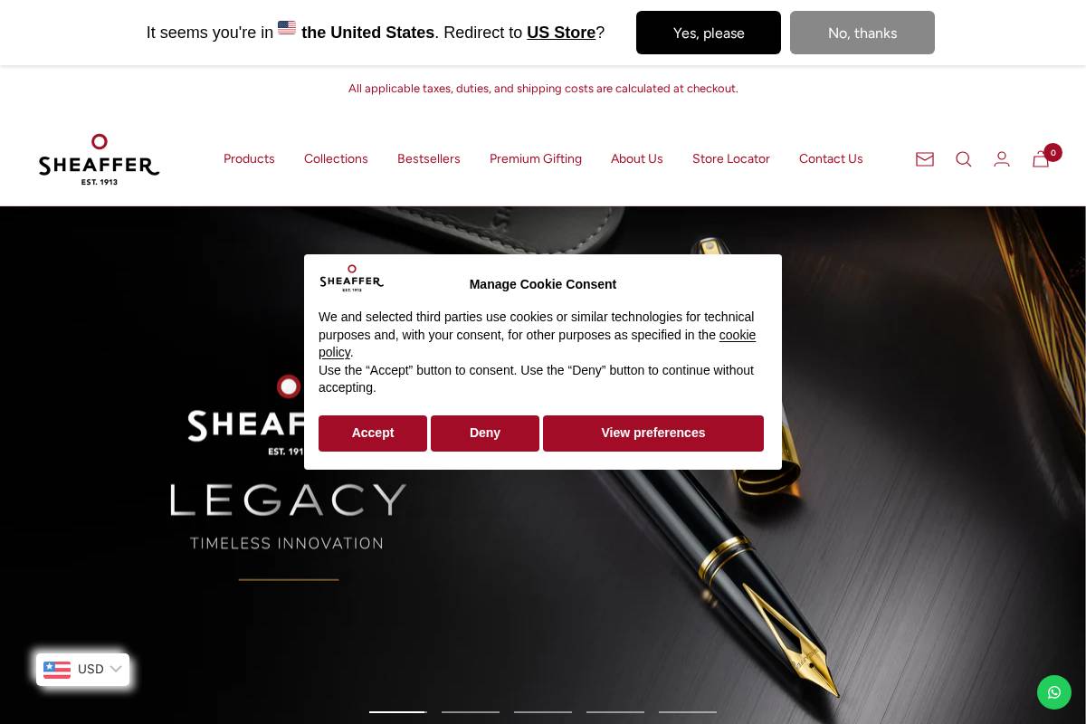 Sheaffer Pen homepage screenshot
