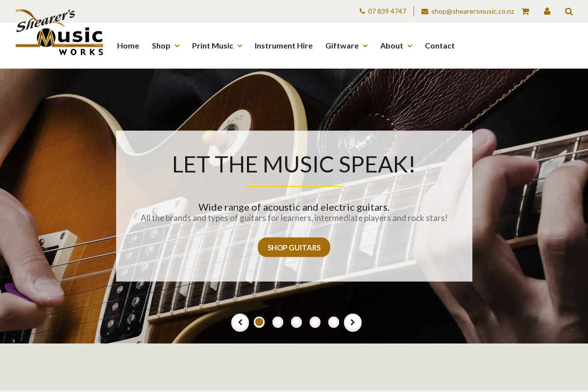 Shearer's Music Works homepage screenshot