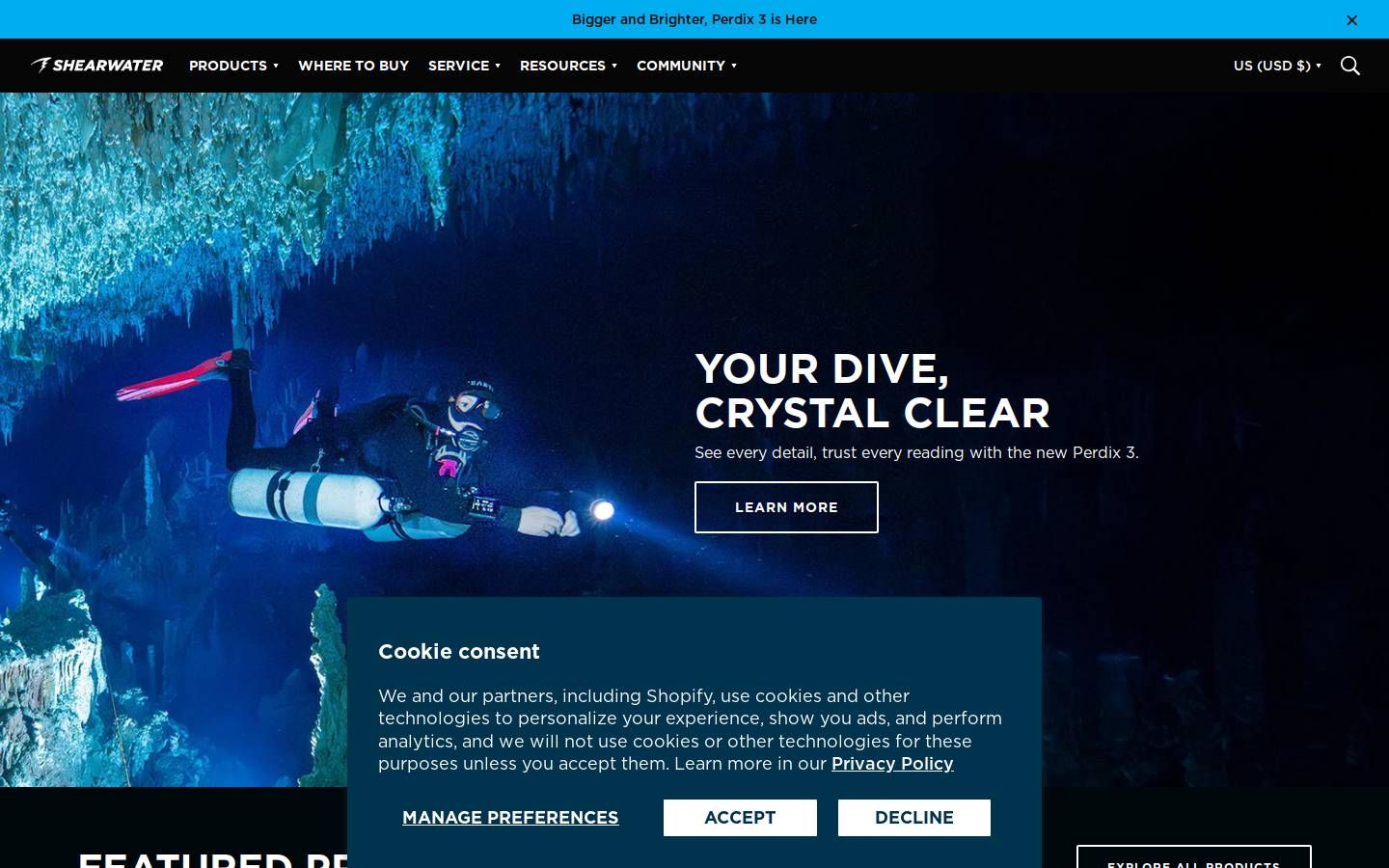 shearwater.com homepage screenshot