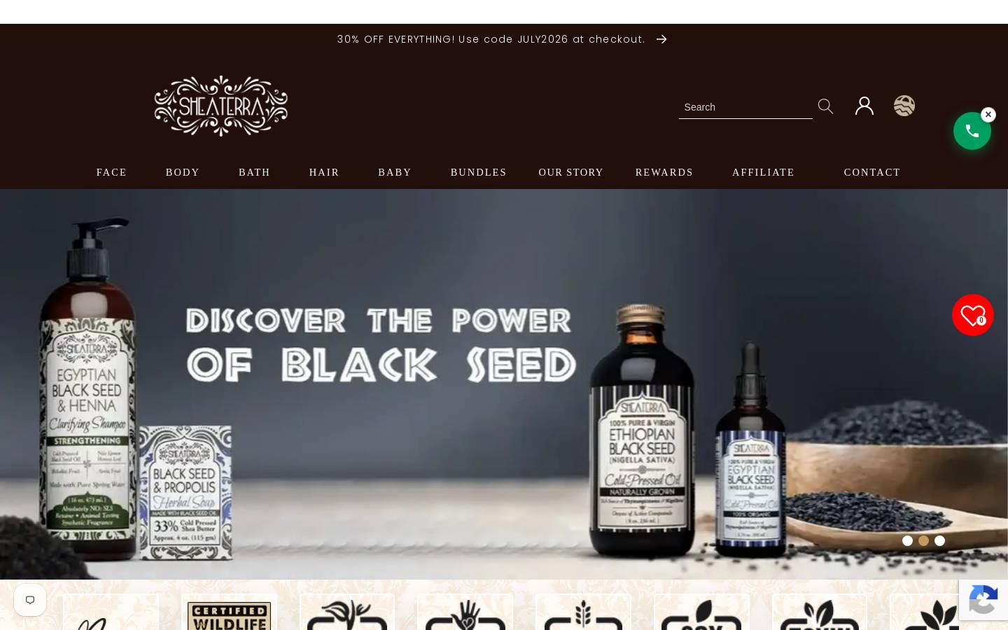 Shea Terra Organics homepage screenshot