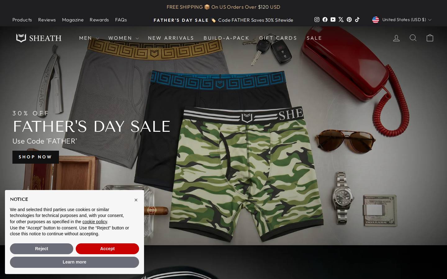 sheath.com homepage screenshot