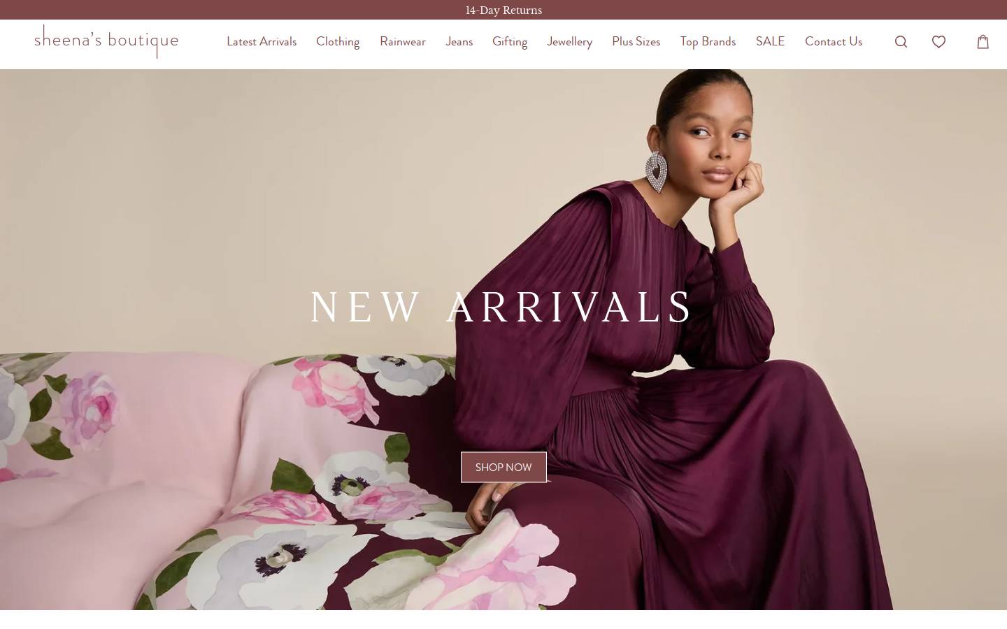 Sheena's Boutique homepage screenshot