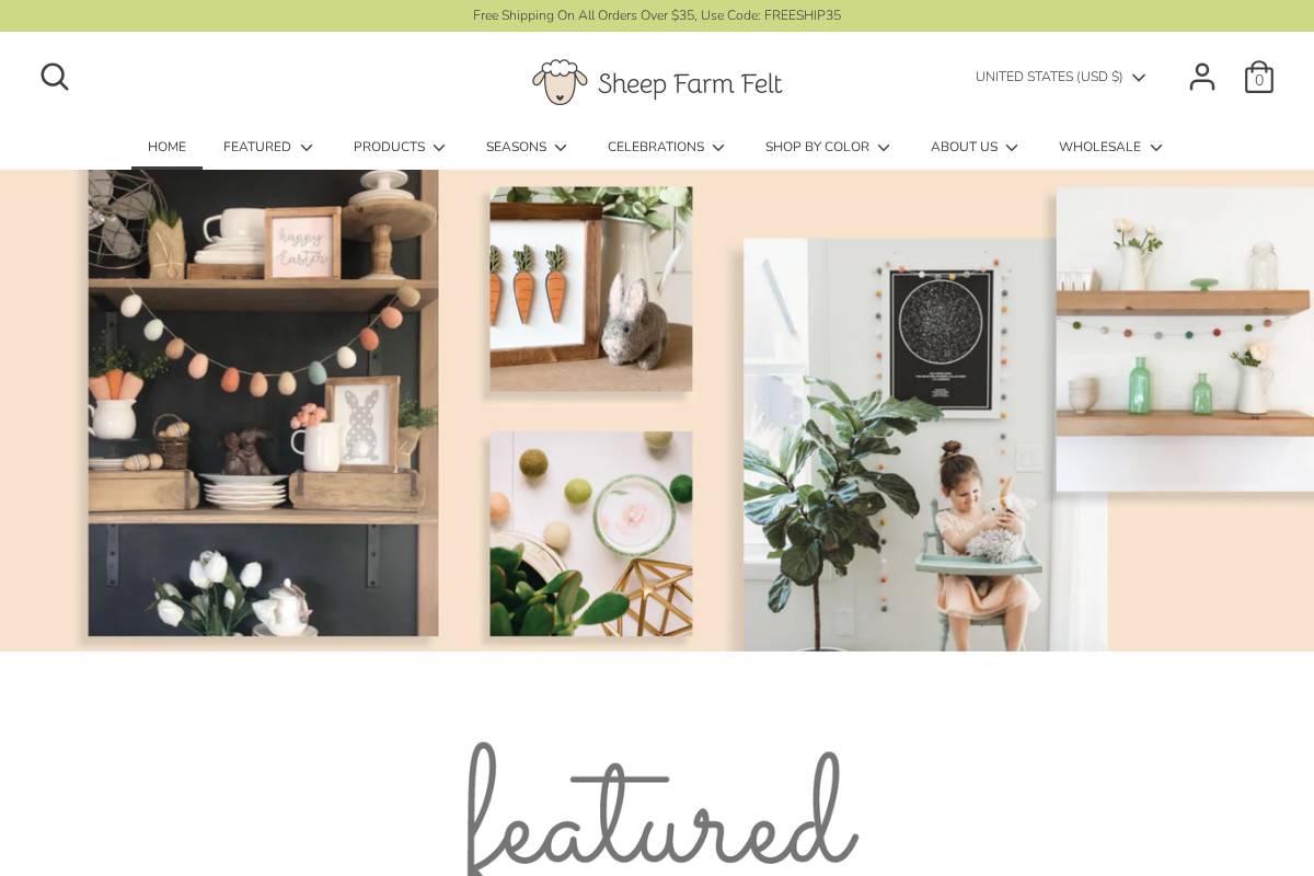 sheepfarmfelt.com homepage screenshot