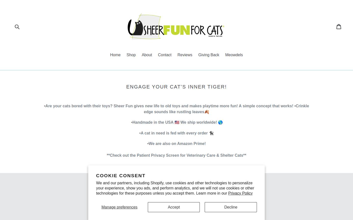 sheerfunforcats.com homepage screenshot