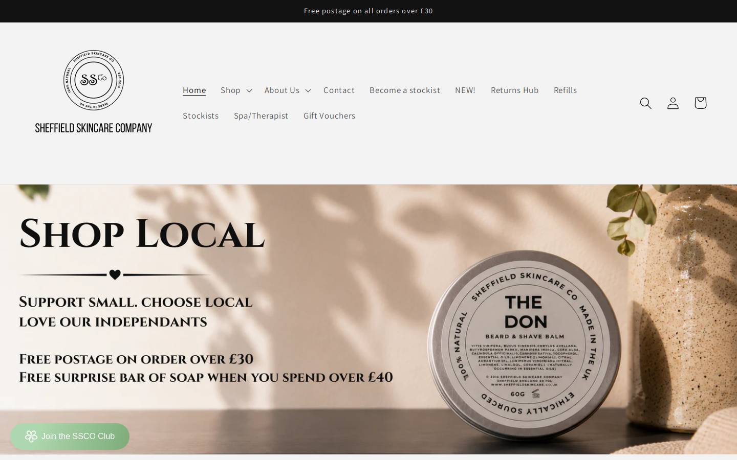 sheffieldskincare.com homepage screenshot