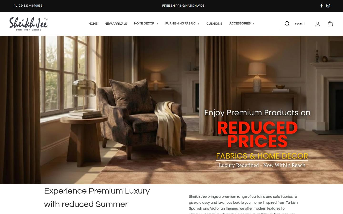 Sheikh Jee Home Furnishings homepage screenshot