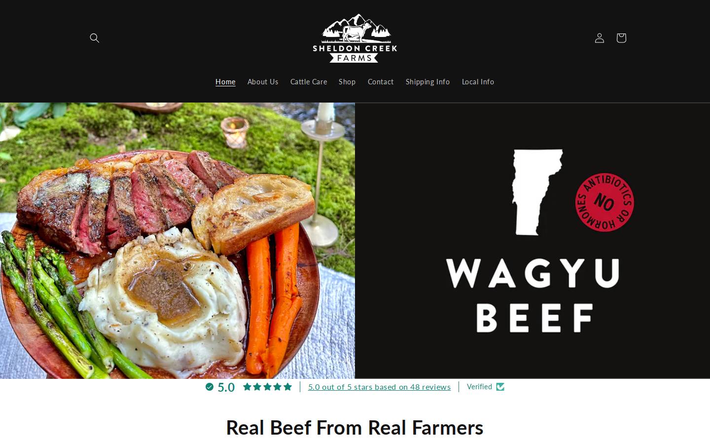 sheldoncreekfarms.com homepage screenshot