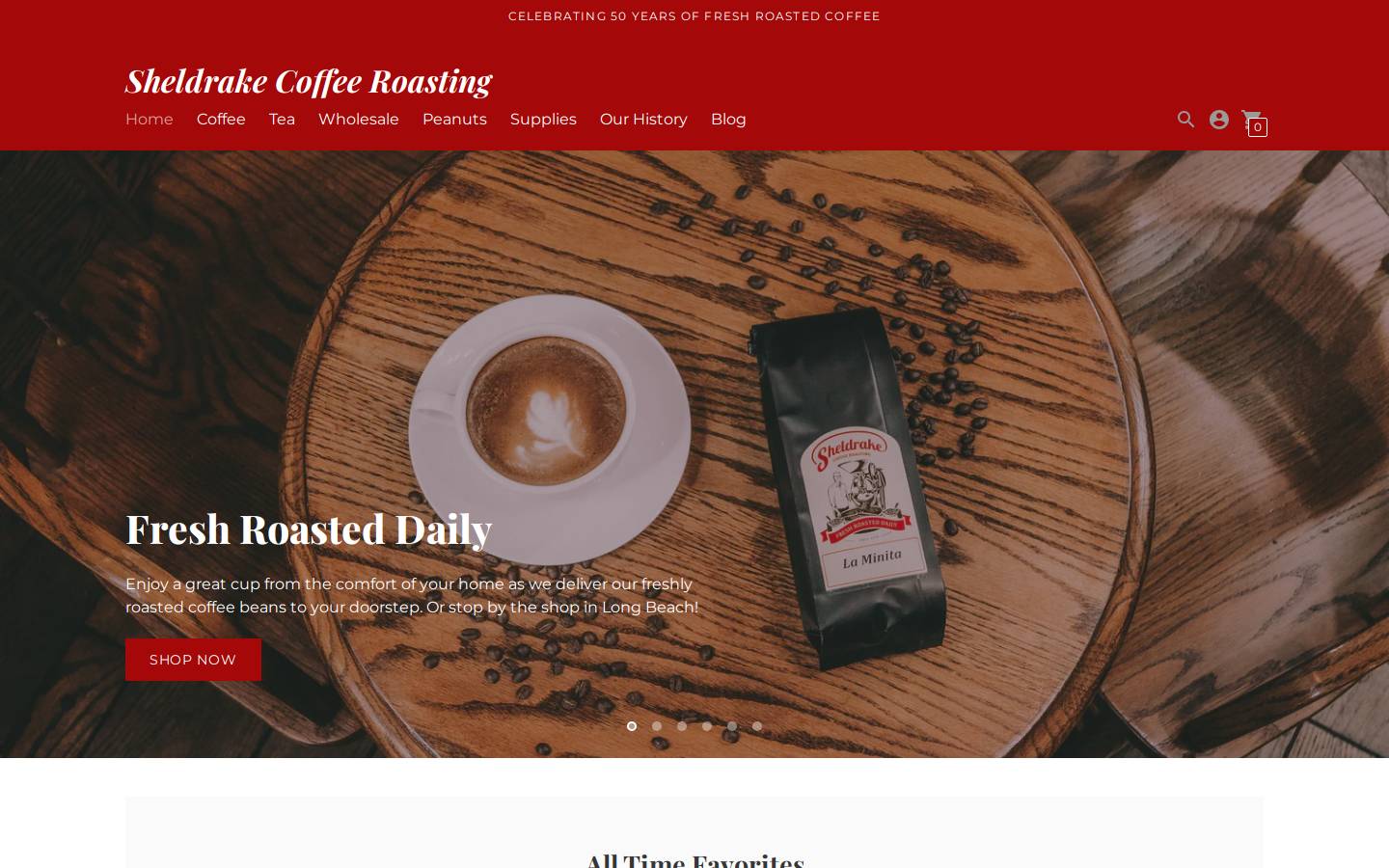 sheldrakecoffeeroasting.com homepage screenshot