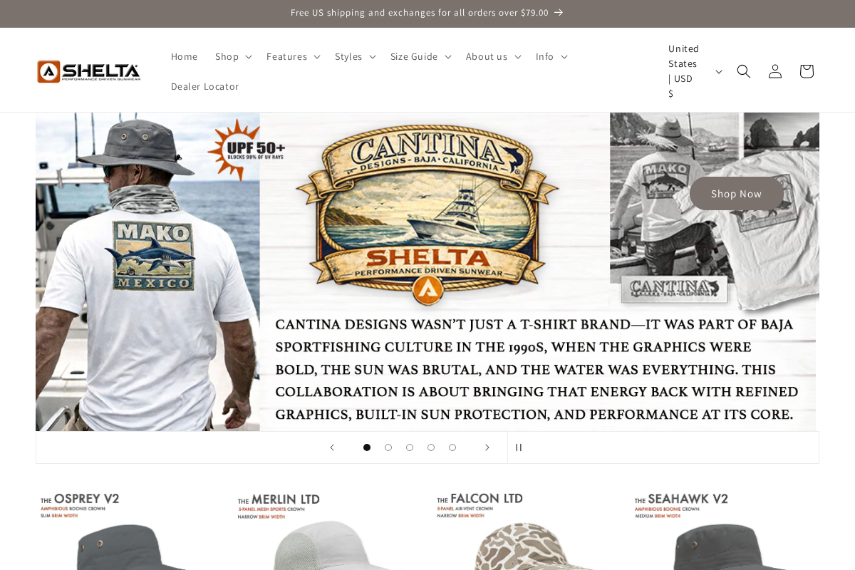 Sheltahats homepage screenshot