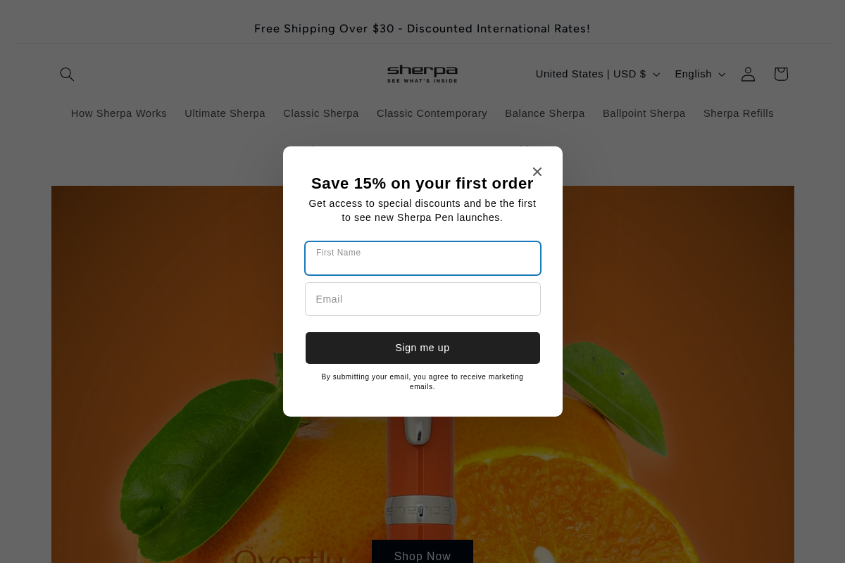 sherpapencovers.com homepage screenshot